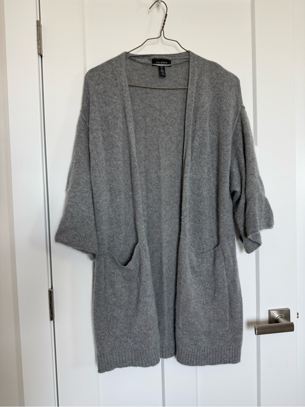 Halogen Gray Cashmere Open-Front Pocketed Women's Cardigan Cottagecore
